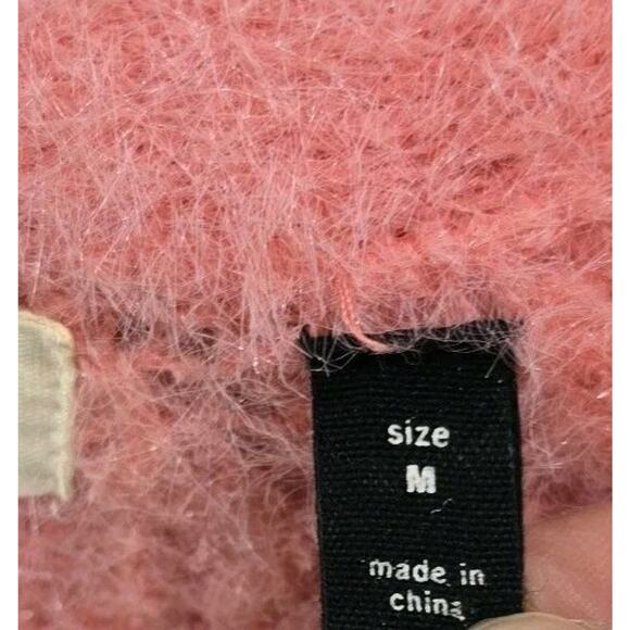 Anthropologie Cardigan Womens Medium Pink Sweater Sleeping Wool Fuzzy Eyelash - Picture 4 of 13